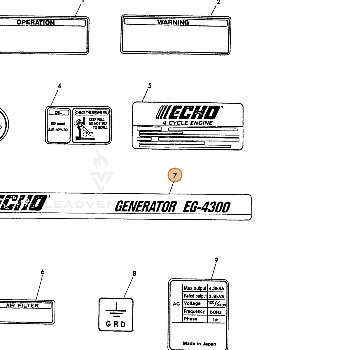ECHO part Y18392007140 — IPL diagram snippet (6x zoom, amber highlight)
