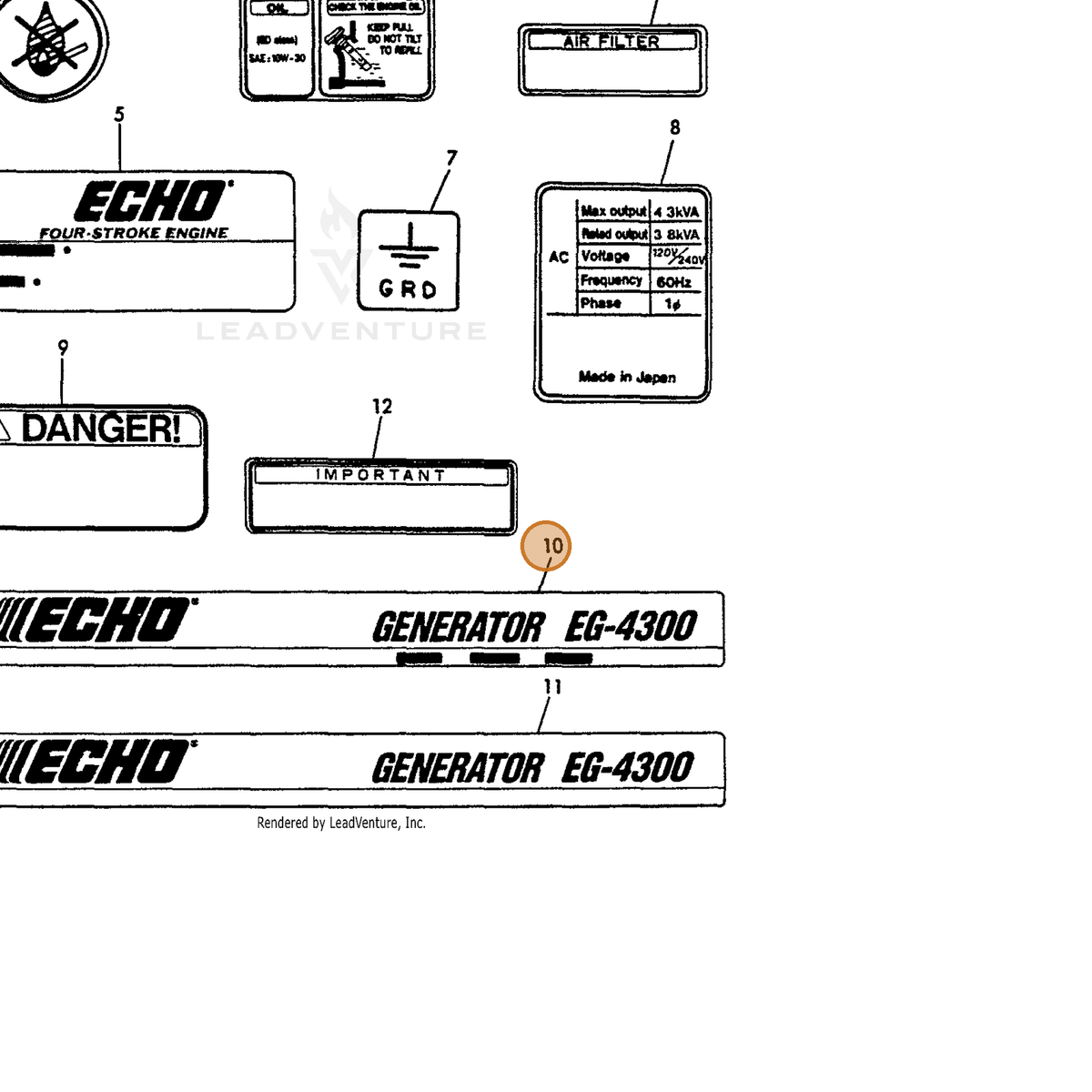 ECHO part Y18392507150 — IPL diagram snippet (6x zoom, amber highlight)