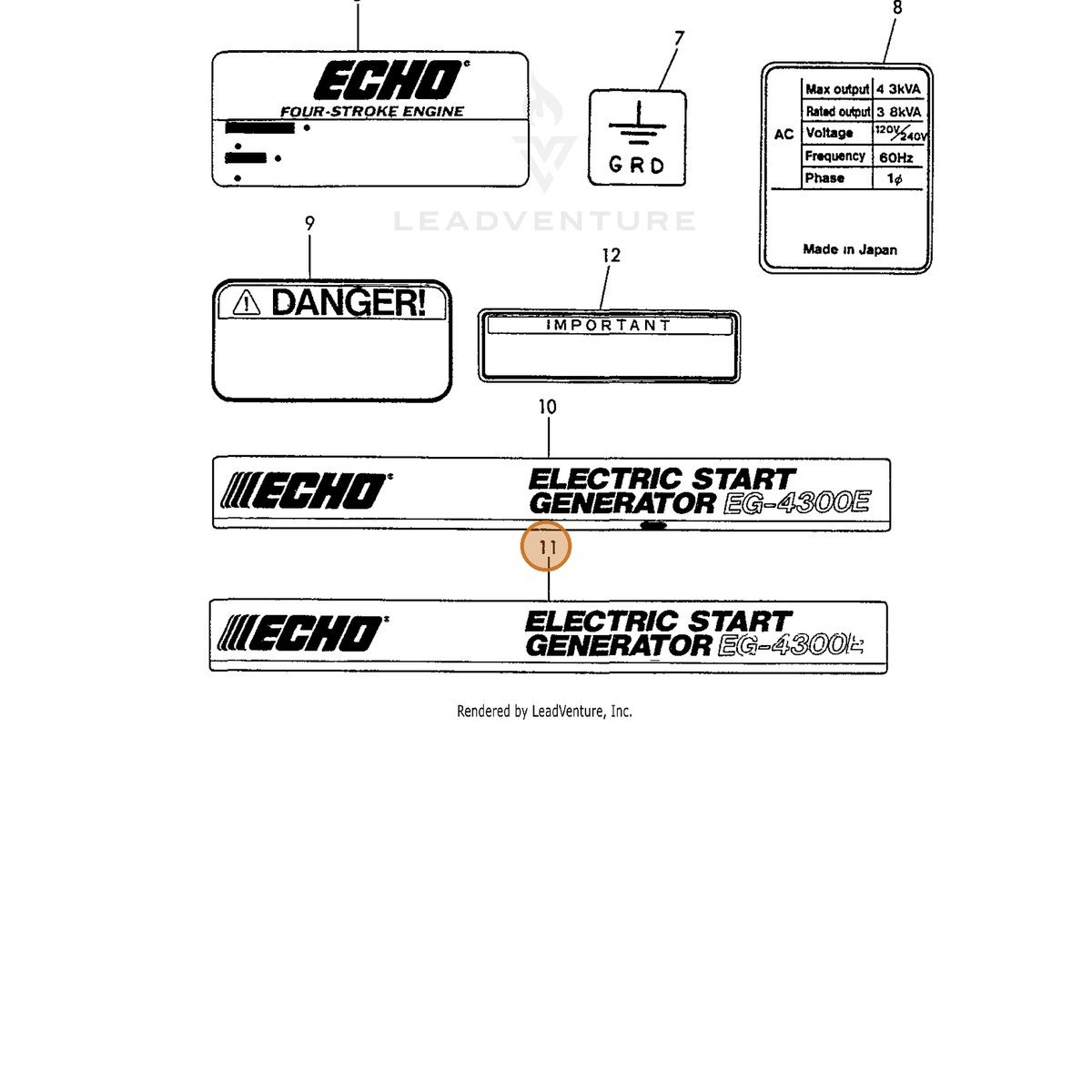 ECHO part Y18392507180 — IPL diagram snippet (6x zoom, amber highlight)