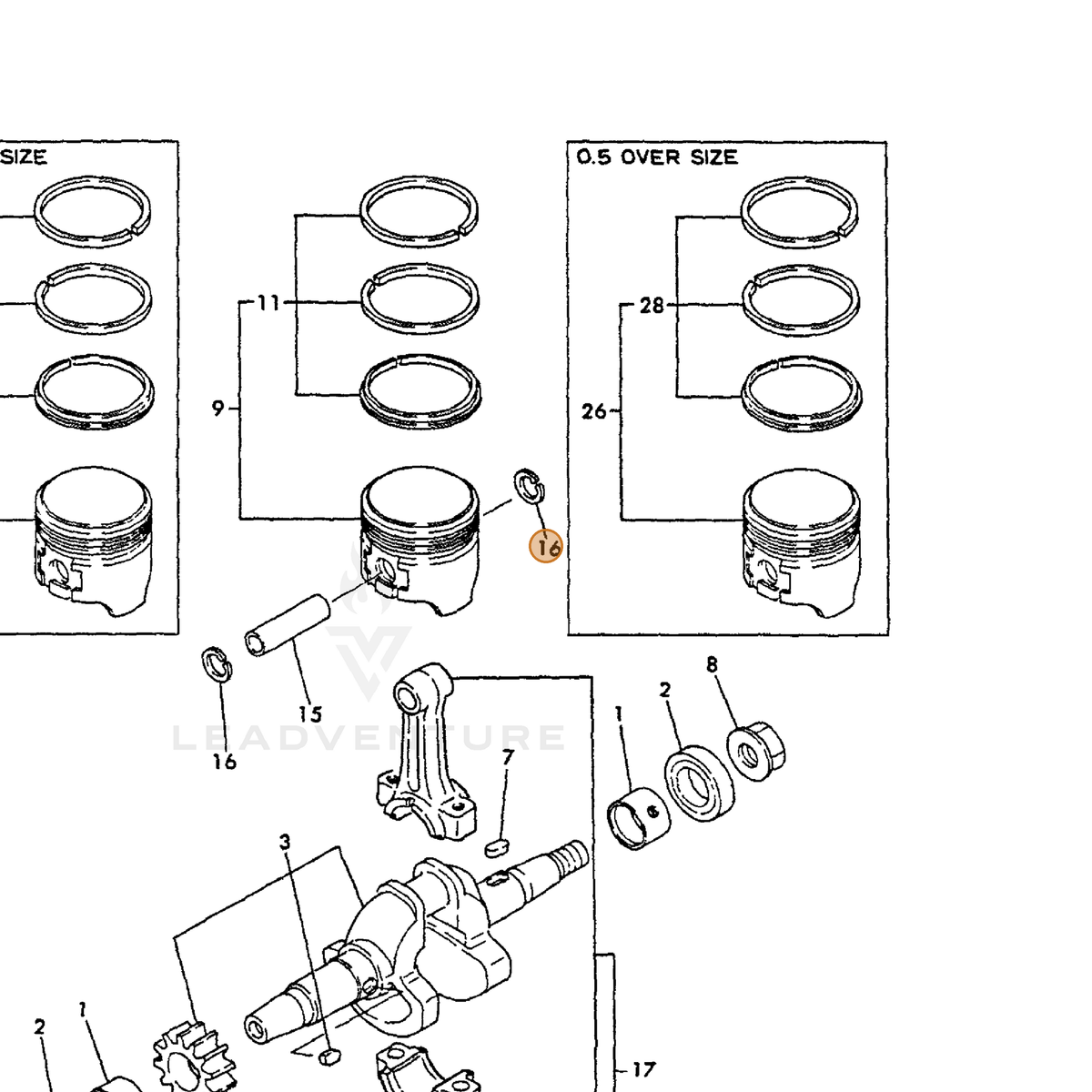 ECHO part Y22252000110 — IPL diagram snippet (6x zoom, amber highlight)