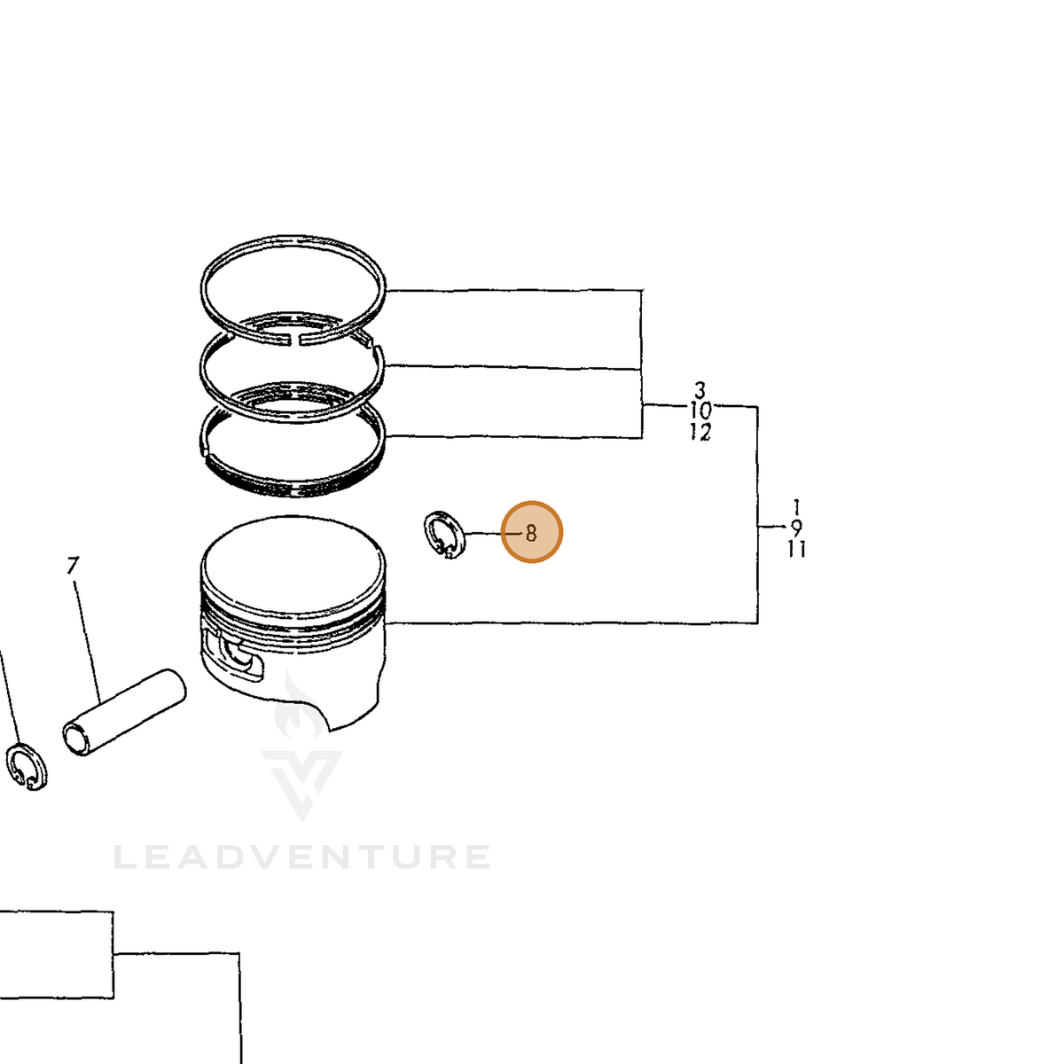 ECHO part Y22252000160 — IPL diagram snippet (6x zoom, amber highlight)