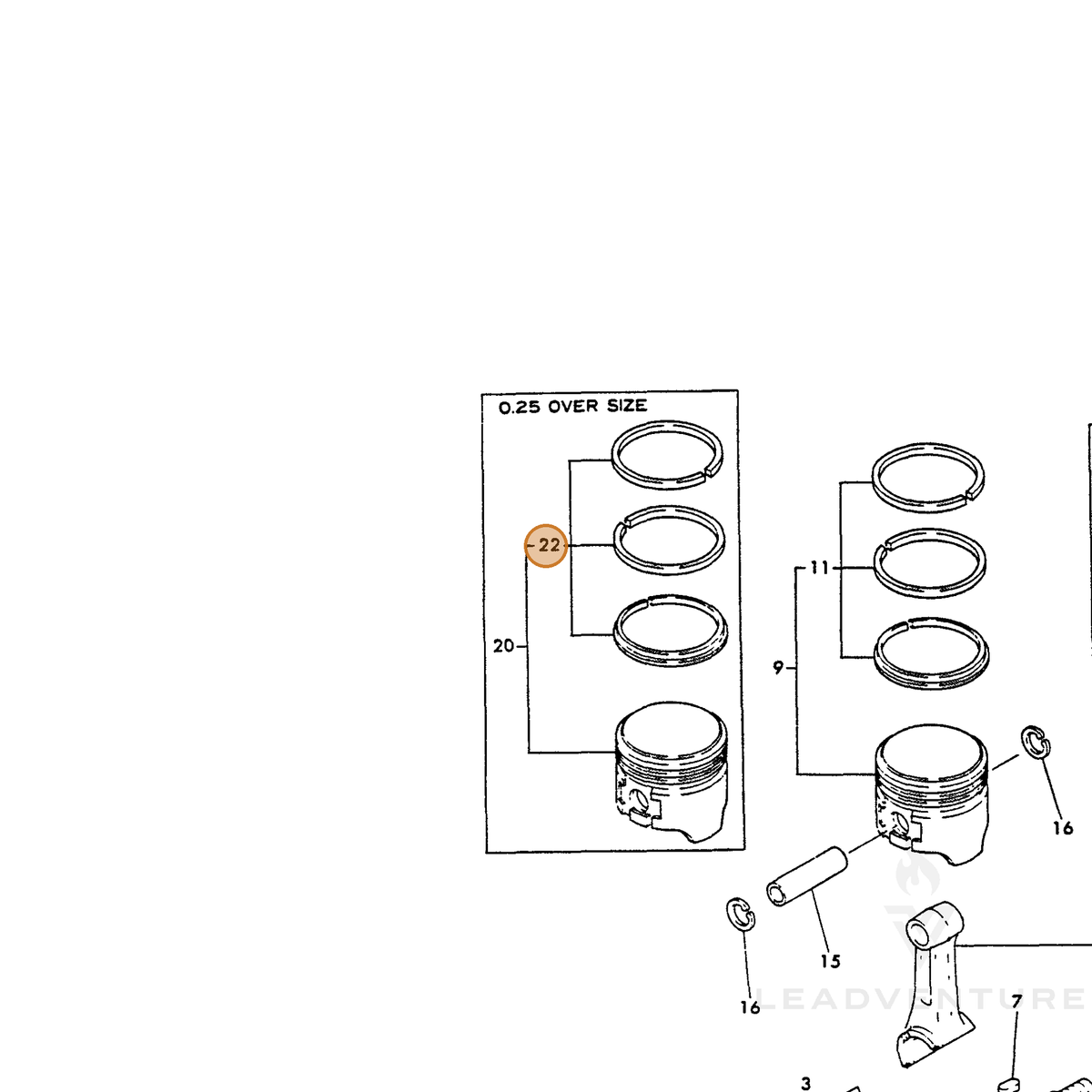 ECHO part Y76056022540 — IPL diagram snippet (6x zoom, amber highlight)