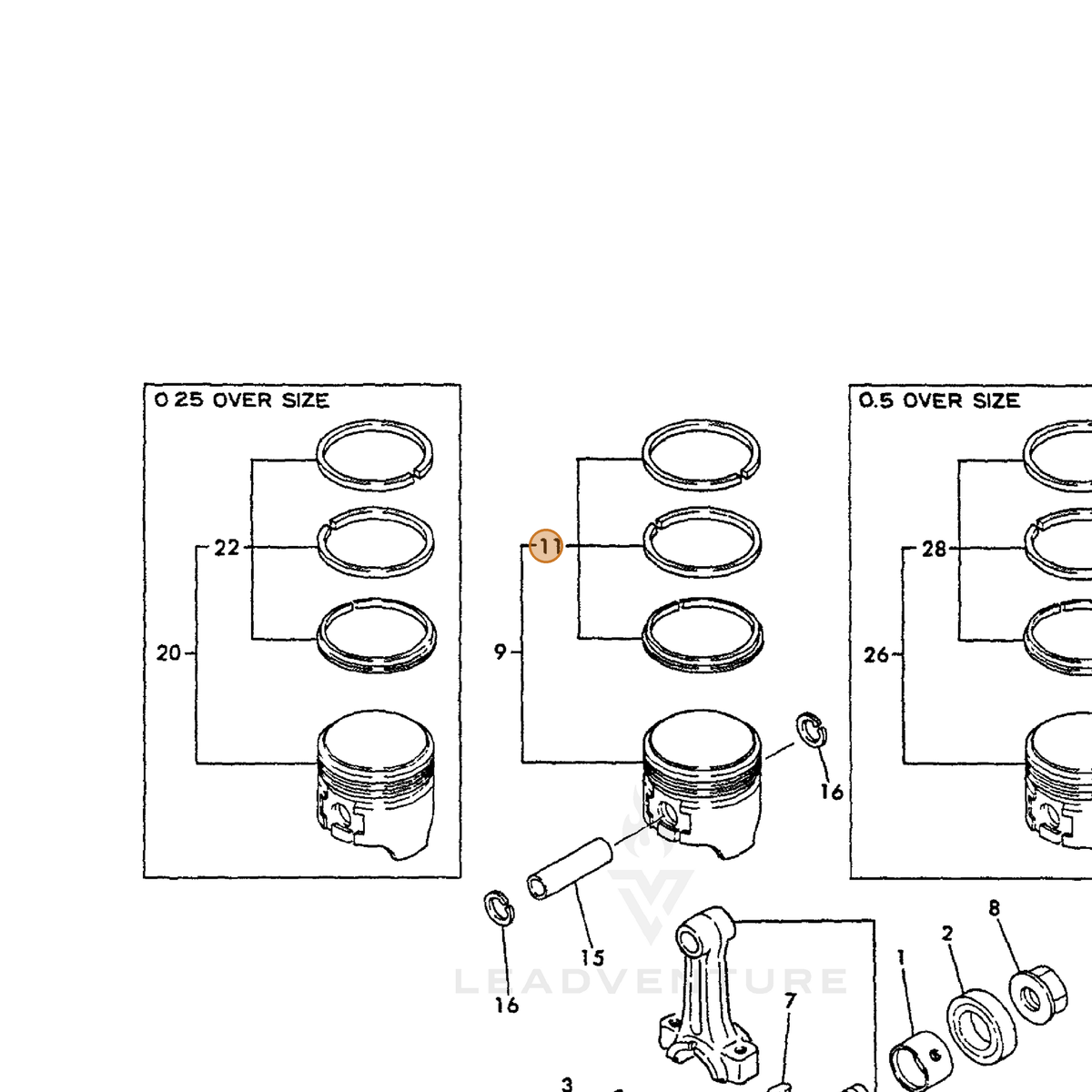 ECHO part Y76066422500 — IPL diagram snippet (6x zoom, amber highlight)