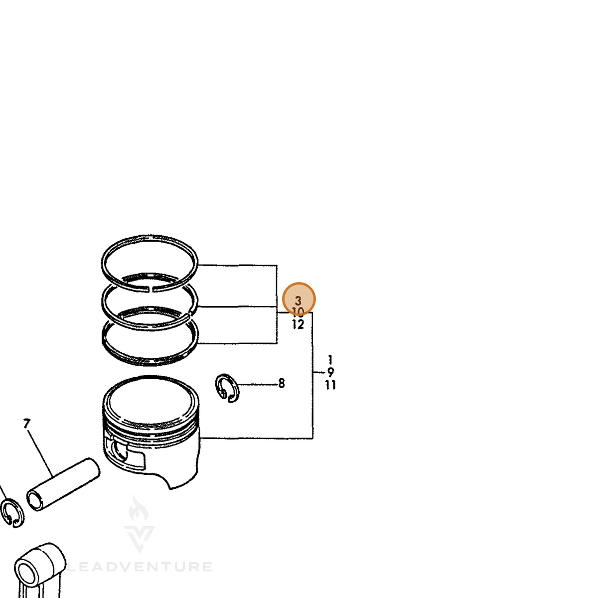 ECHO part Y76071022500 — IPL diagram snippet (6x zoom, amber highlight)