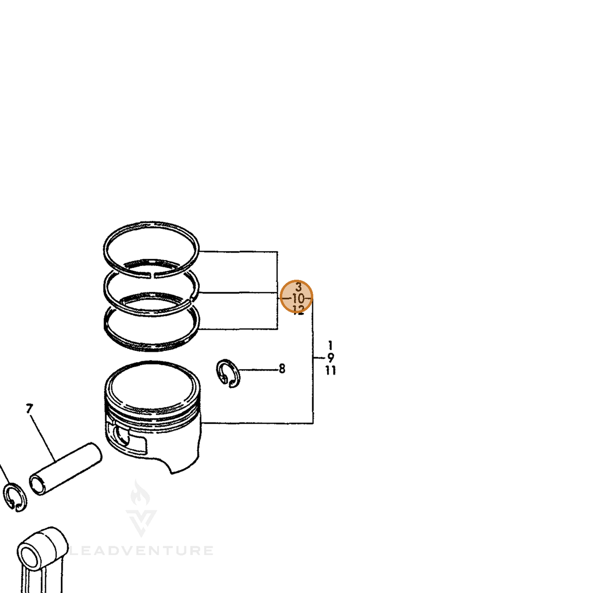 ECHO part Y76071022540 — IPL diagram snippet (6x zoom, amber highlight)