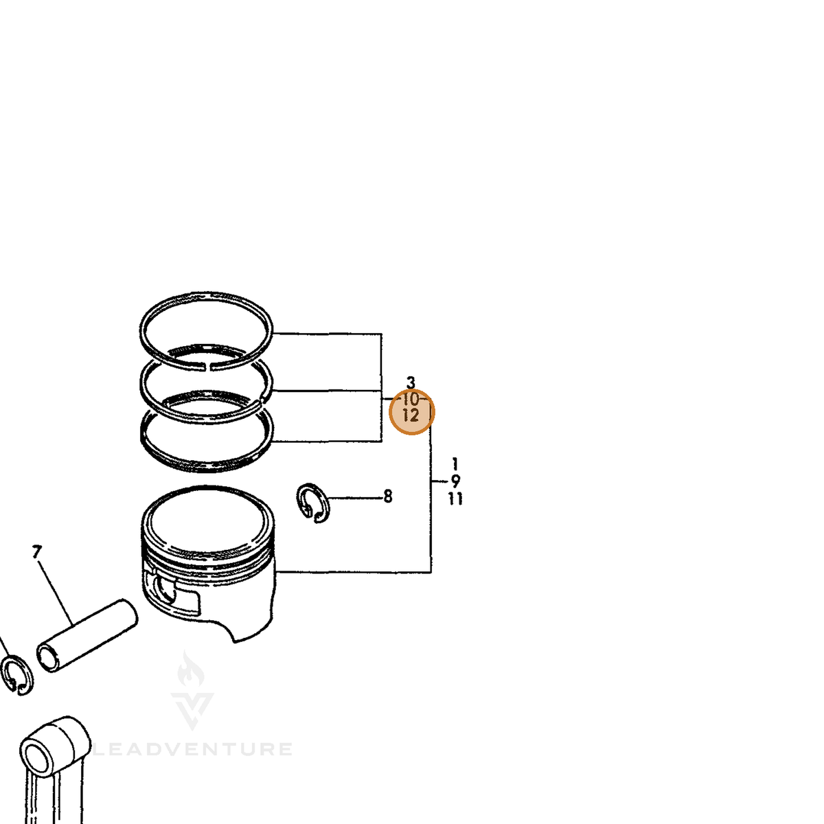 ECHO part Y76071022550 — IPL diagram snippet (6x zoom, amber highlight)
