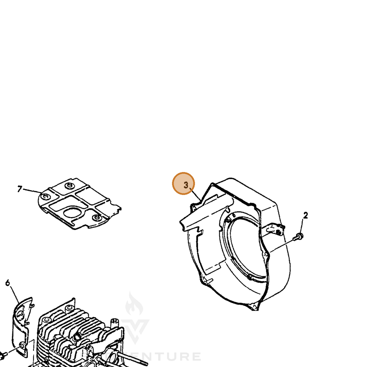 ECHO part Y76074045611 — IPL diagram snippet (6x zoom, amber highlight)