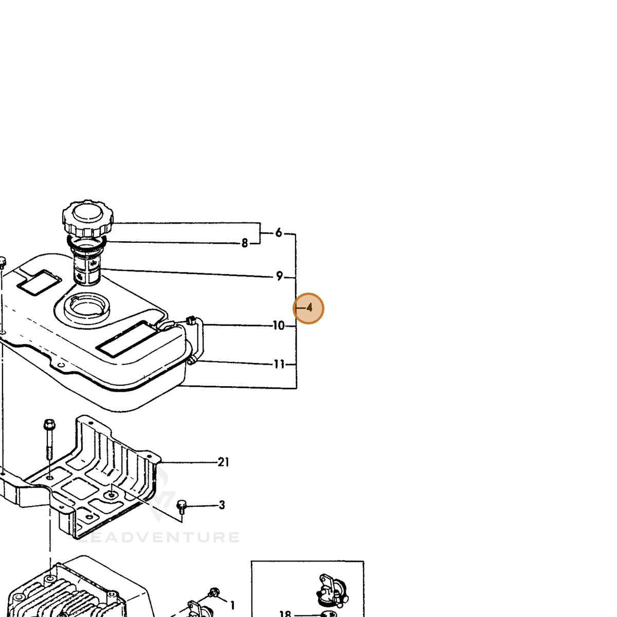 ECHO part Y76074055700 — IPL diagram snippet (6x zoom, amber highlight)