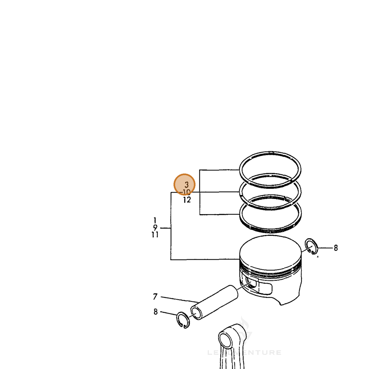 ECHO part Y76091022500 — IPL diagram snippet (6x zoom, amber highlight)
