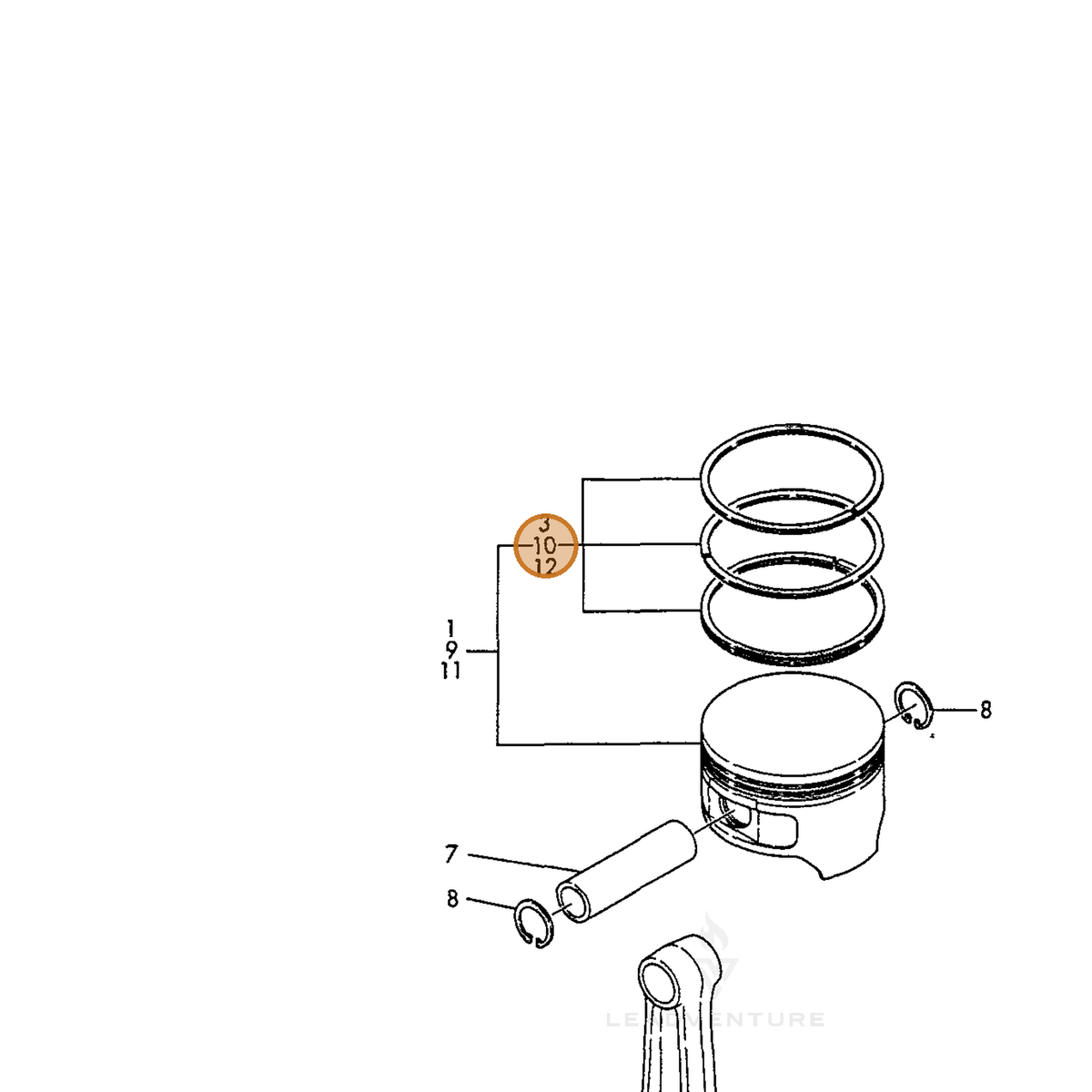 ECHO part Y76091022540 — IPL diagram snippet (6x zoom, amber highlight)