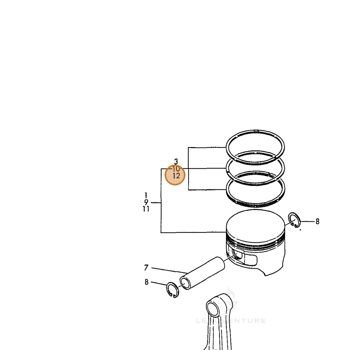 ECHO part Y76091022550 — IPL diagram snippet (6x zoom, amber highlight)