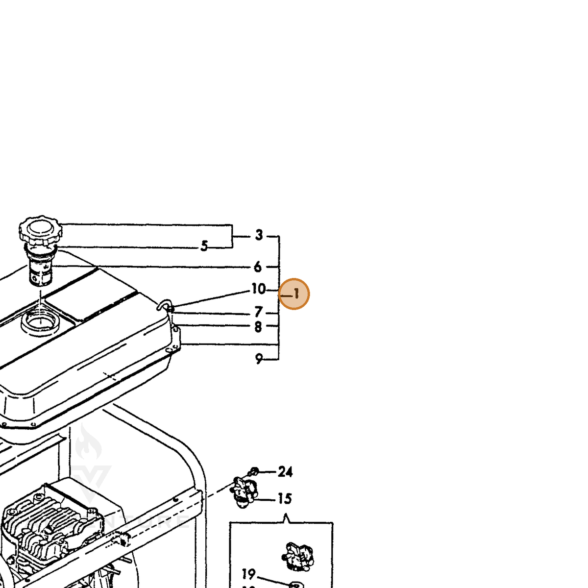 ECHO part Y78372055730 — IPL diagram snippet (6x zoom, amber highlight)