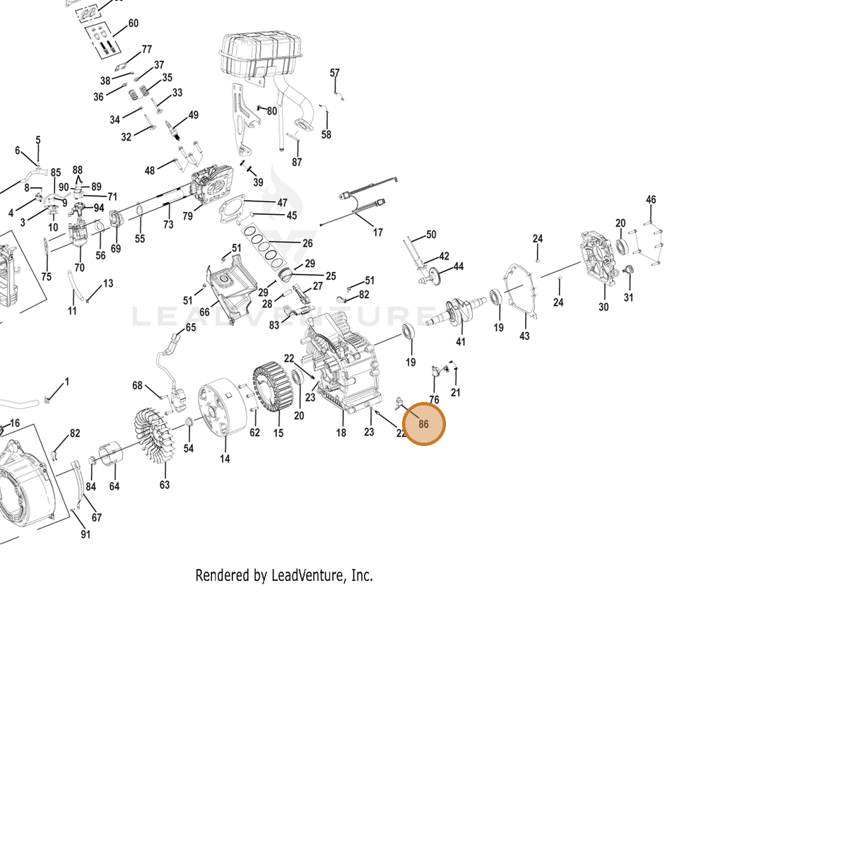 ECHO part YH314000040 — IPL diagram snippet (6x zoom, amber highlight)