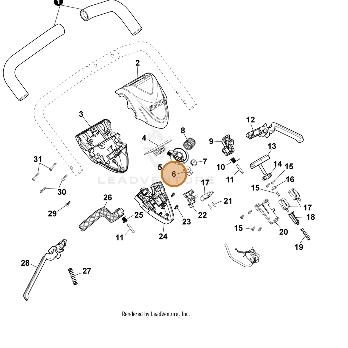 ECHO part YH314000060 — IPL diagram snippet (6x zoom, amber highlight)
