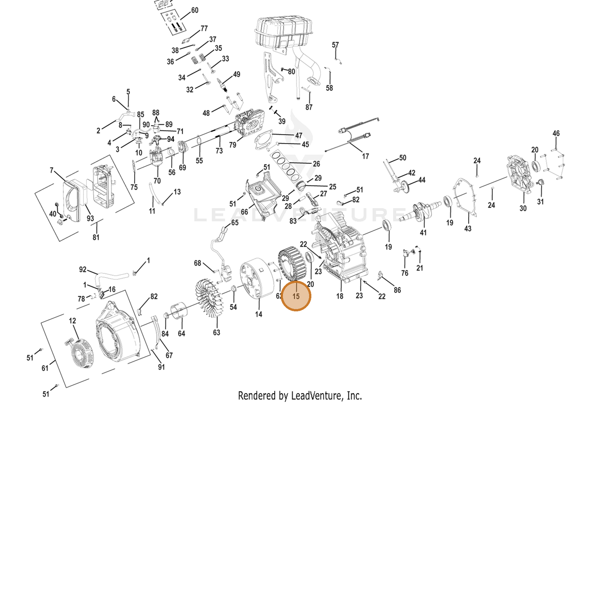 ECHO part YH315000040 — IPL diagram snippet (6x zoom, amber highlight)