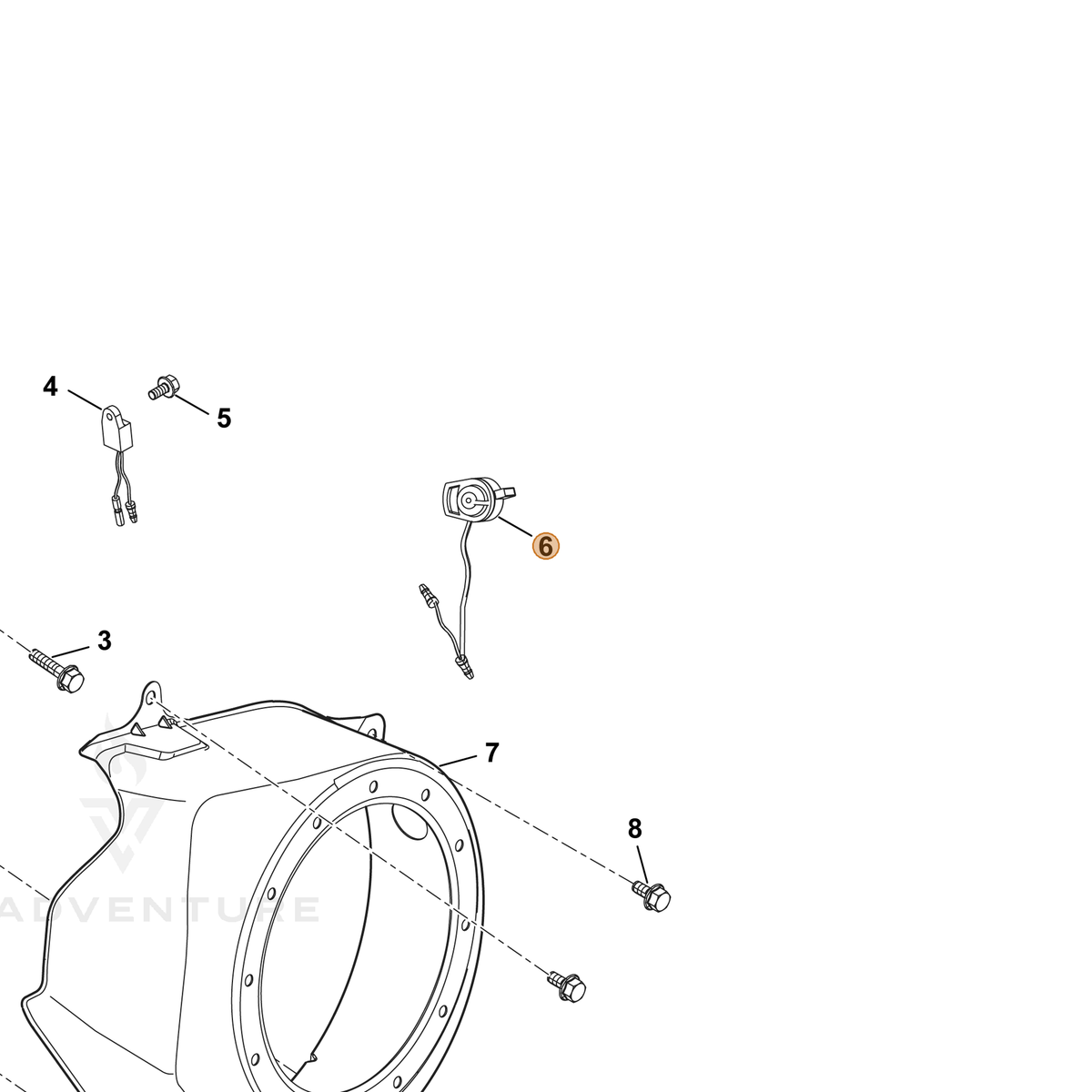 ECHO part YH321000090 — IPL diagram snippet (6x zoom, amber highlight)