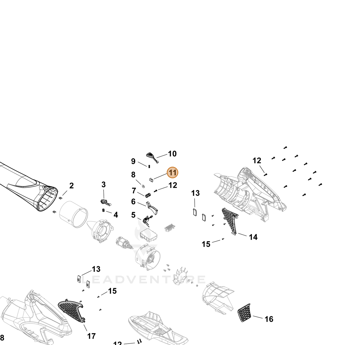 ECHO part YH321000230 — IPL diagram snippet (6x zoom, amber highlight)