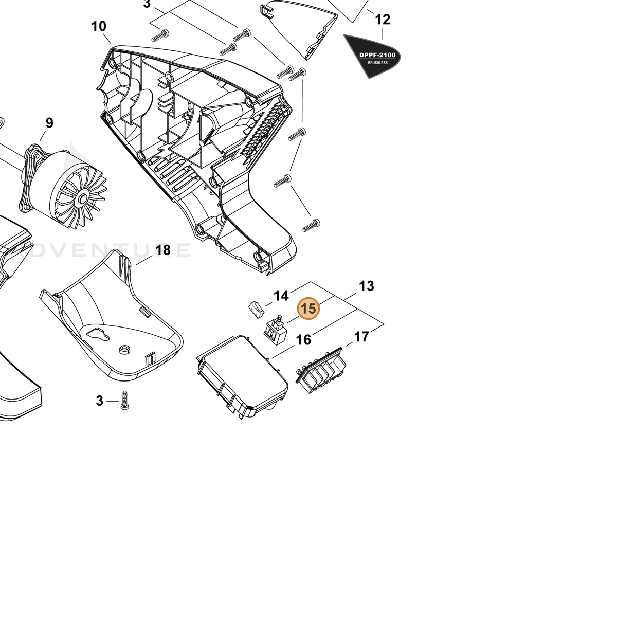 ECHO part YH321000330 — IPL diagram snippet (6x zoom, amber highlight)