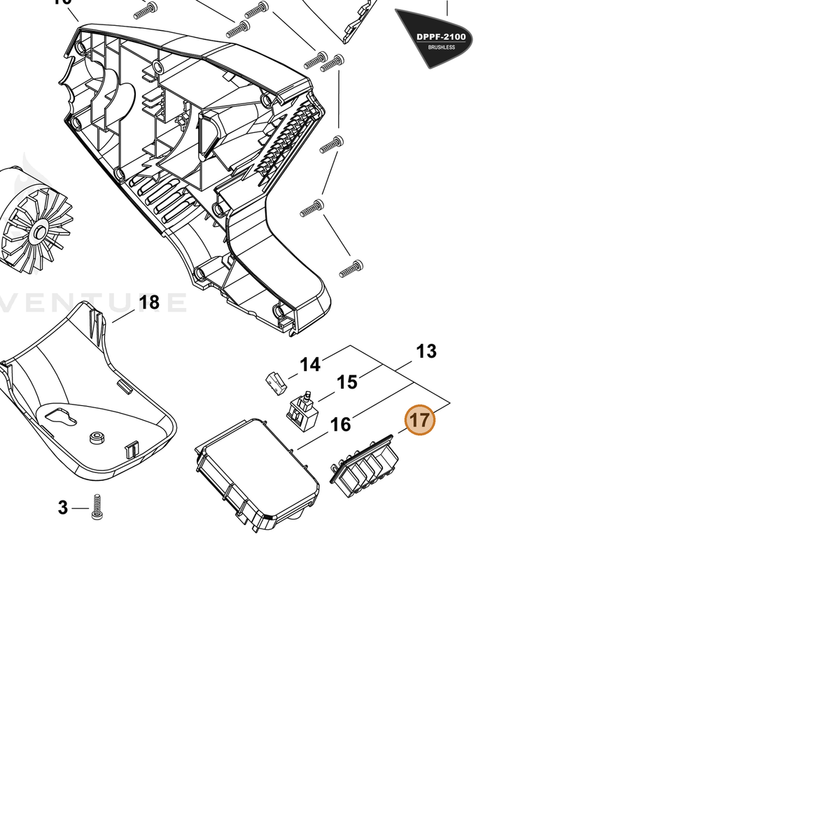 ECHO part YH322000000 — IPL diagram snippet (6x zoom, amber highlight)