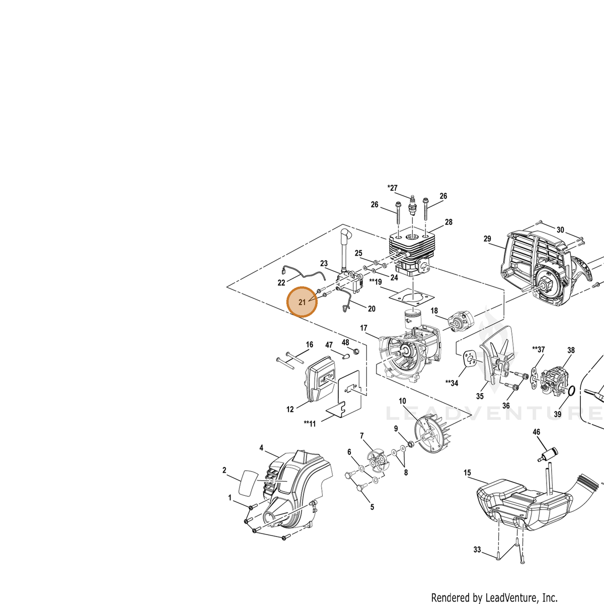 Echo part YH411000030 — IPL diagram snippet (6x zoom, amber highlight)