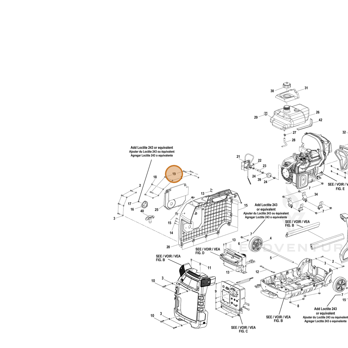 ECHO part YH415000190 — IPL diagram snippet (6x zoom, amber highlight)