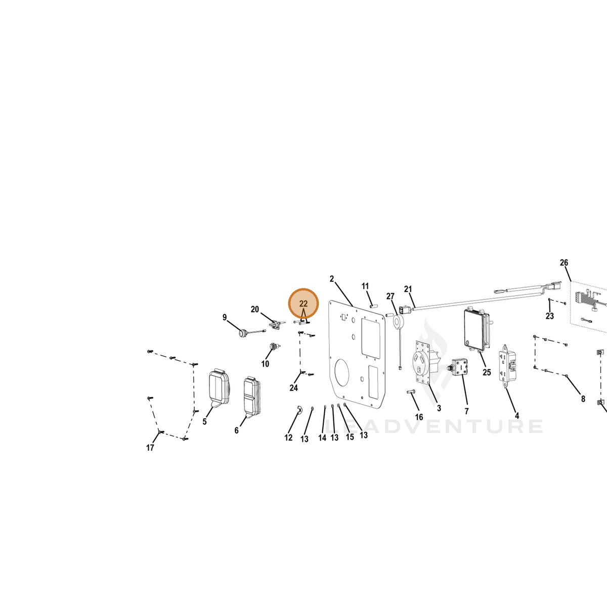 ECHO part YH415000230 — IPL diagram snippet (6x zoom, amber highlight)