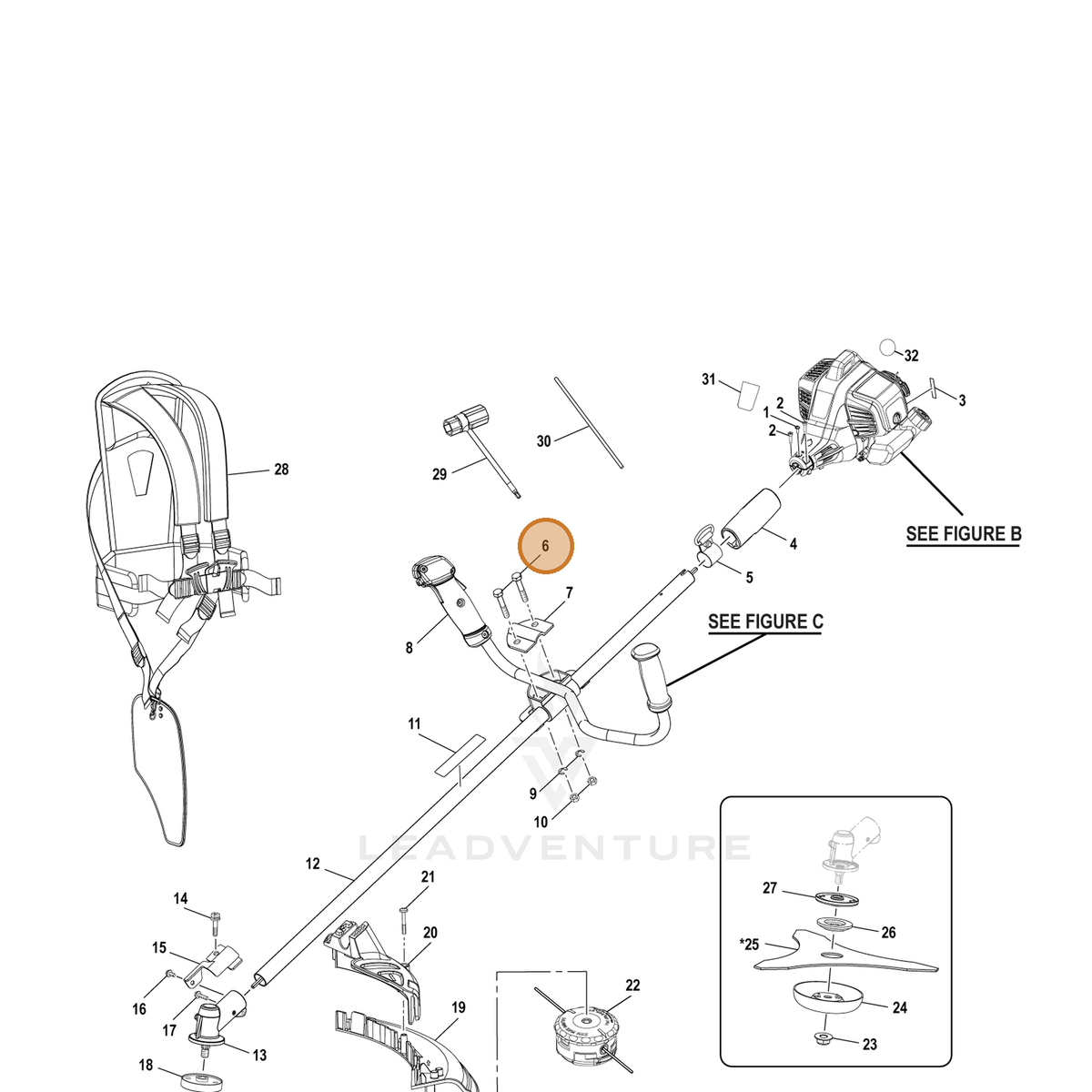Echo part YH415000580 — IPL diagram snippet (6x zoom, amber highlight)