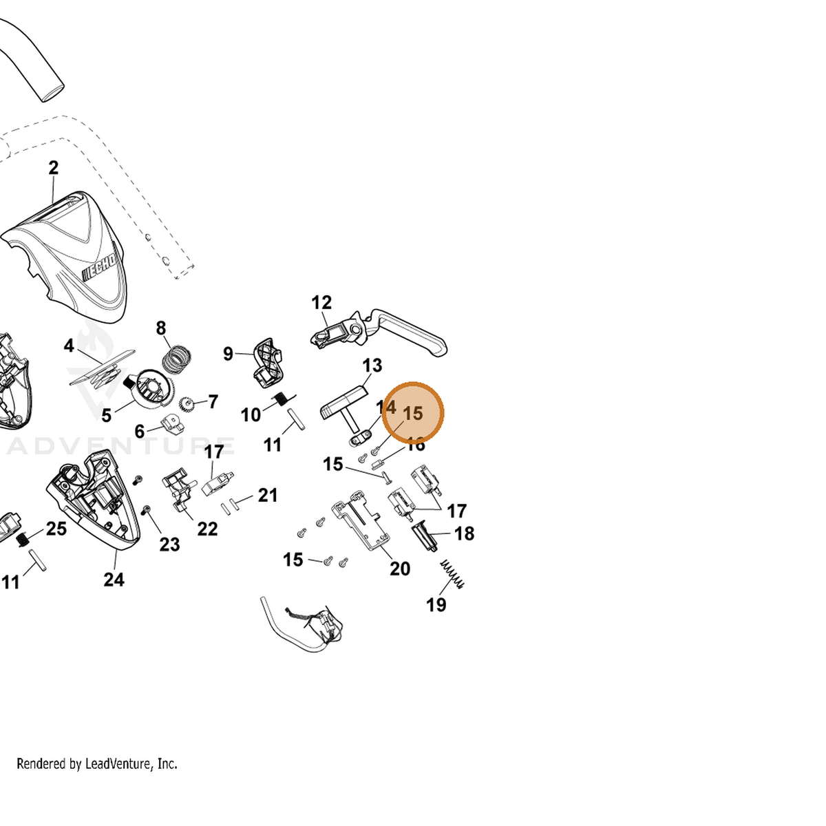 ECHO part YH415000910 — IPL diagram snippet (6x zoom, amber highlight)