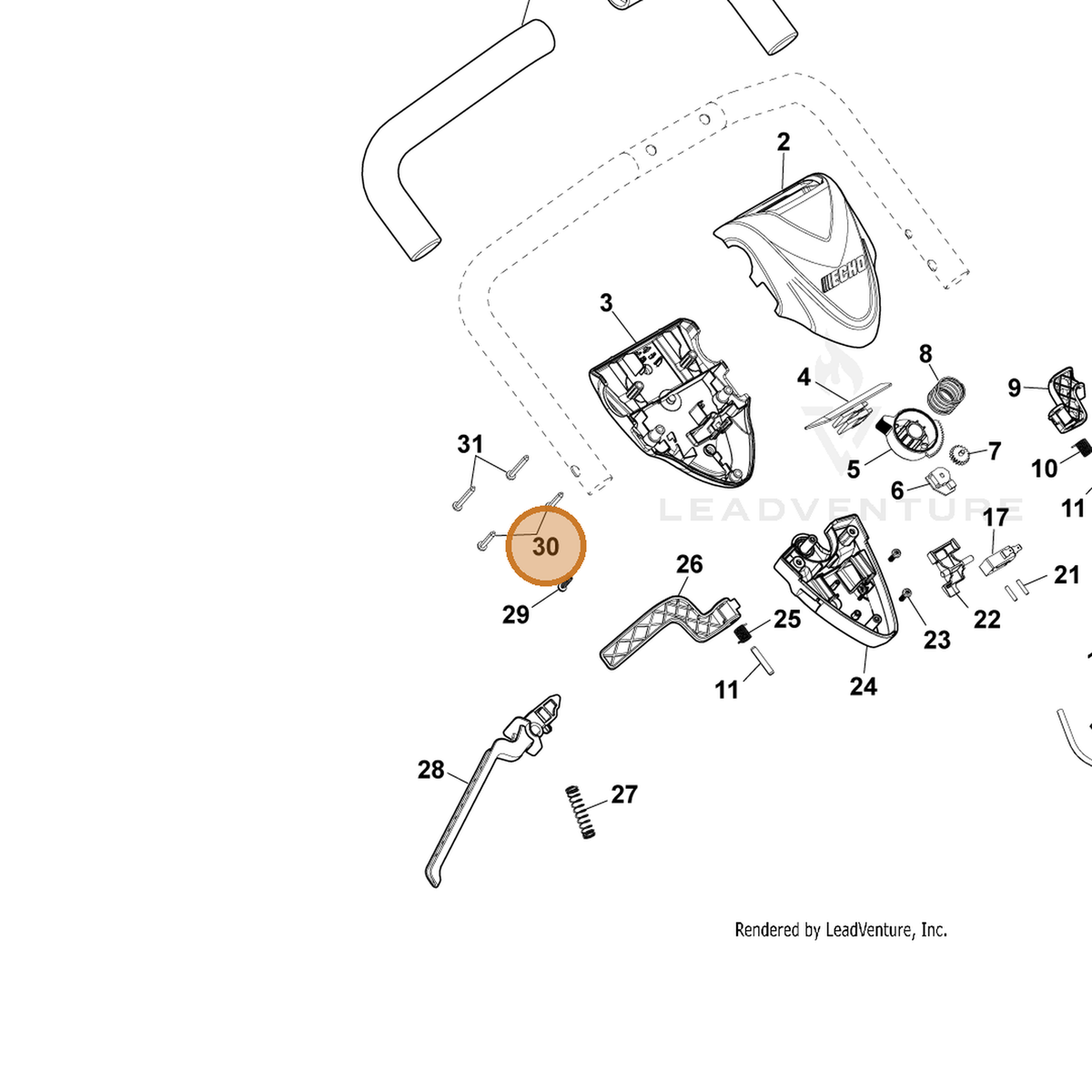 ECHO part YH415001010 — IPL diagram snippet (6x zoom, amber highlight)
