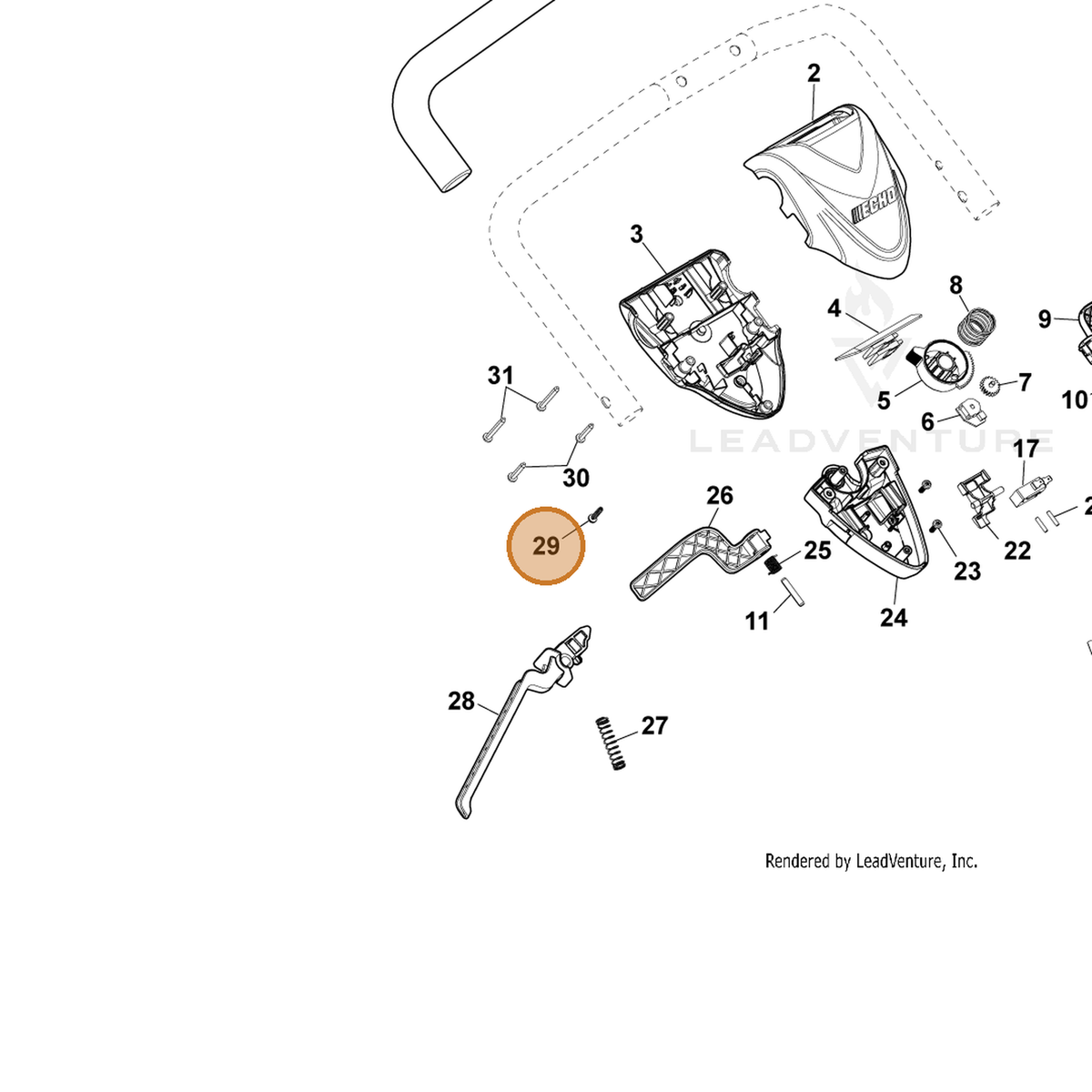 ECHO part YH415001020 — IPL diagram snippet (6x zoom, amber highlight)