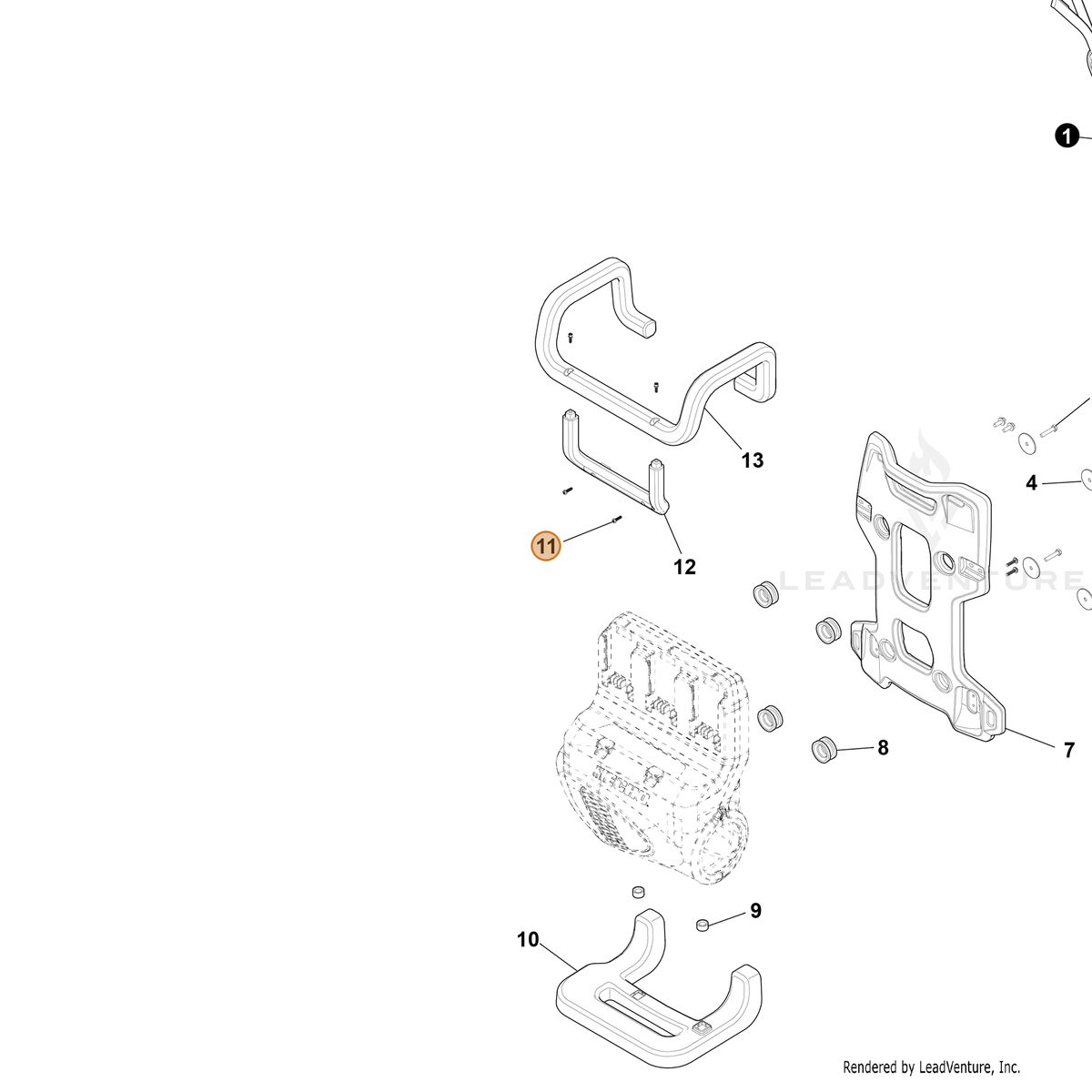 ECHO part YH415001150 — IPL diagram snippet (6x zoom, amber highlight)