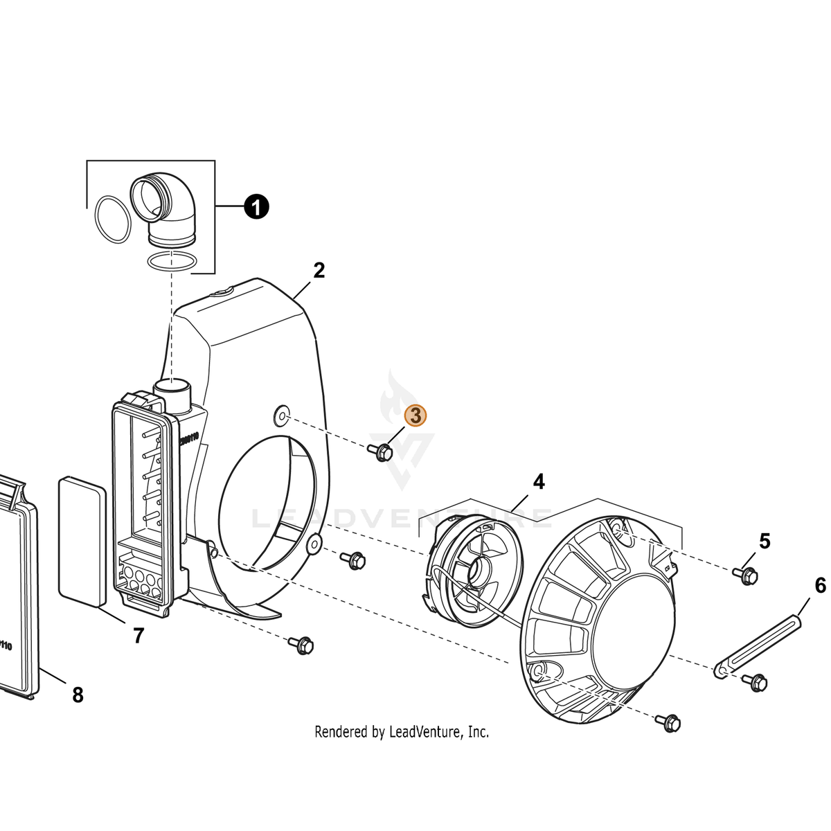 ECHO part YH435000030 — IPL diagram snippet (6x zoom, amber highlight)