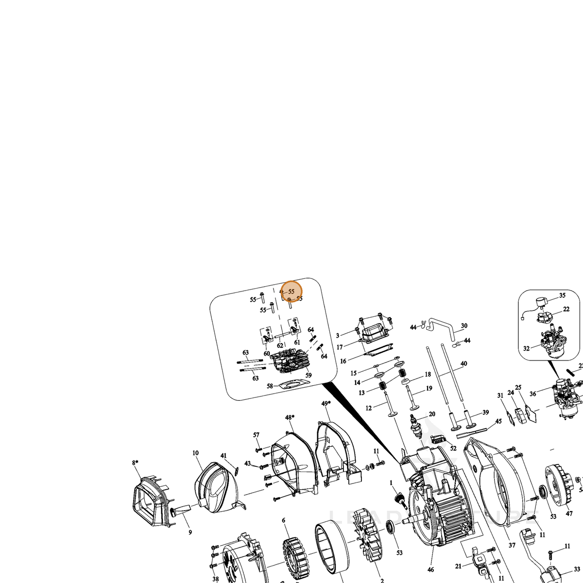 ECHO part YH435000370 — IPL diagram snippet (6x zoom, amber highlight)