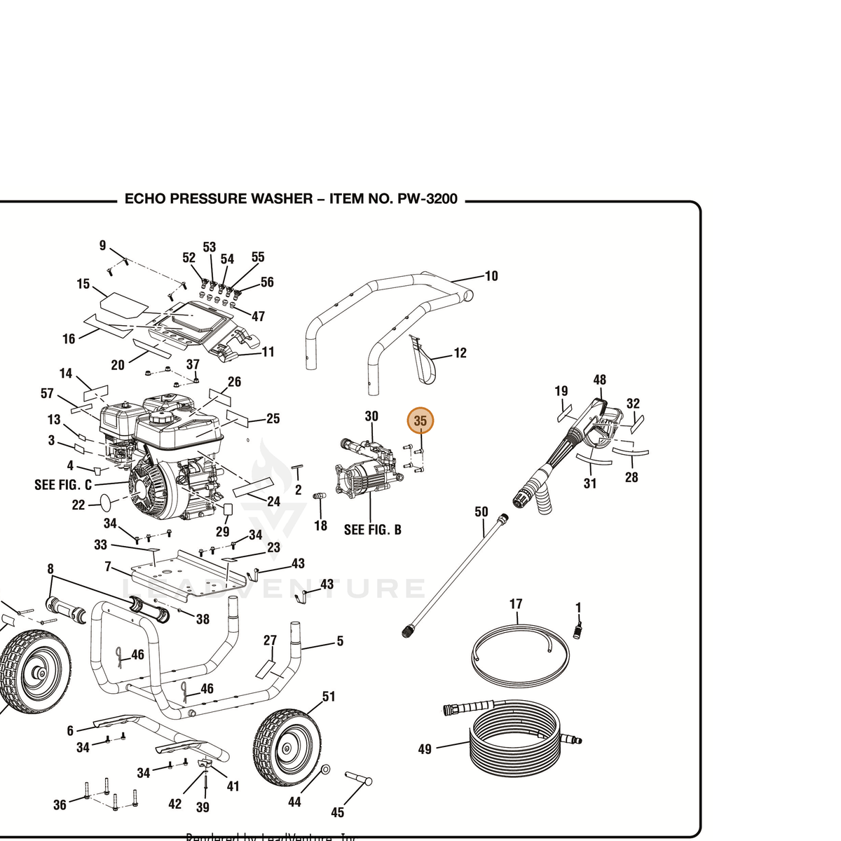 ECHO part YH435000460 — IPL diagram snippet (6x zoom, amber highlight)