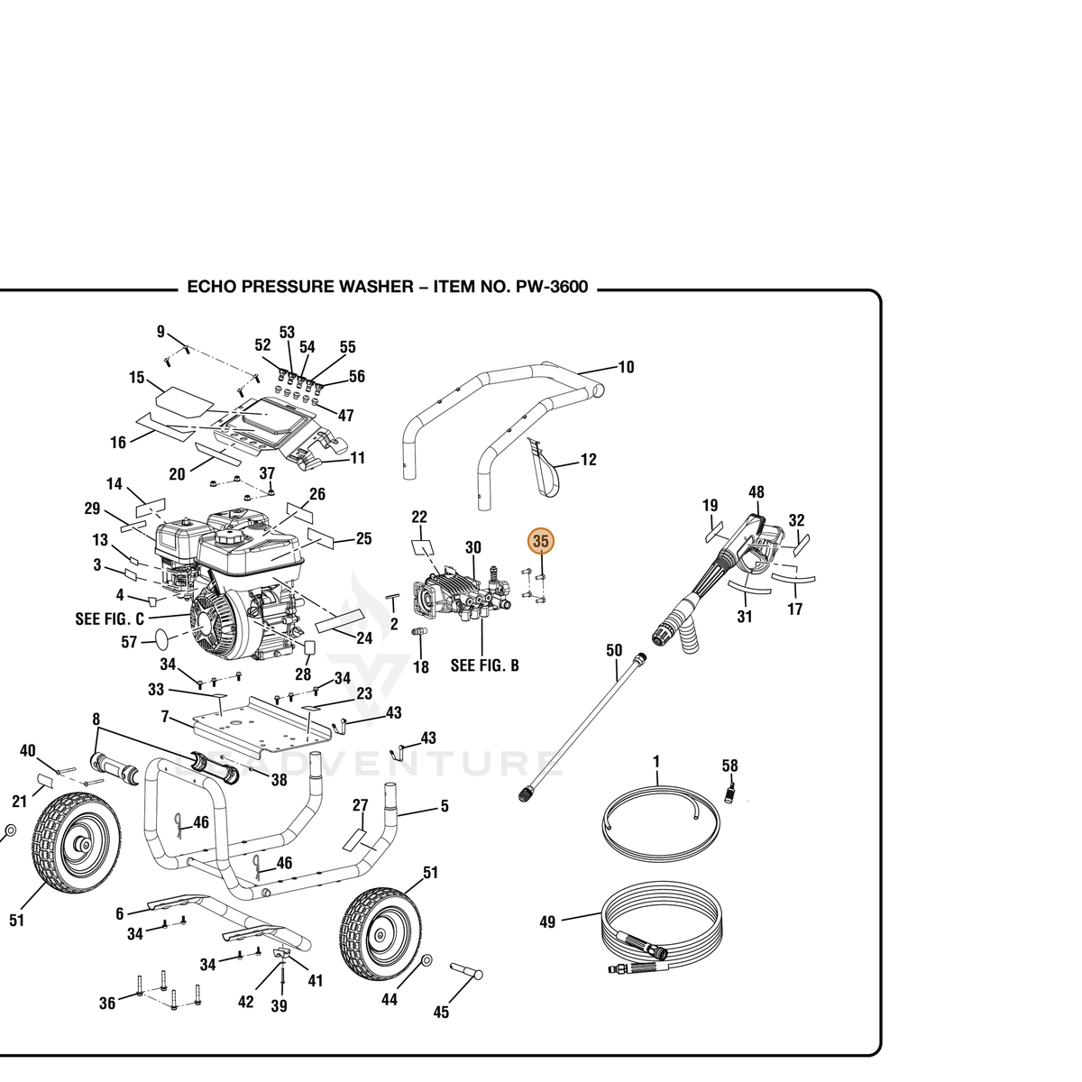 ECHO part YH435000470 — IPL diagram snippet (6x zoom, amber highlight)