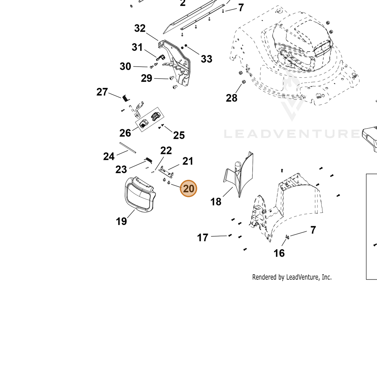 ECHO part YH435000490 — IPL diagram snippet (6x zoom, amber highlight)