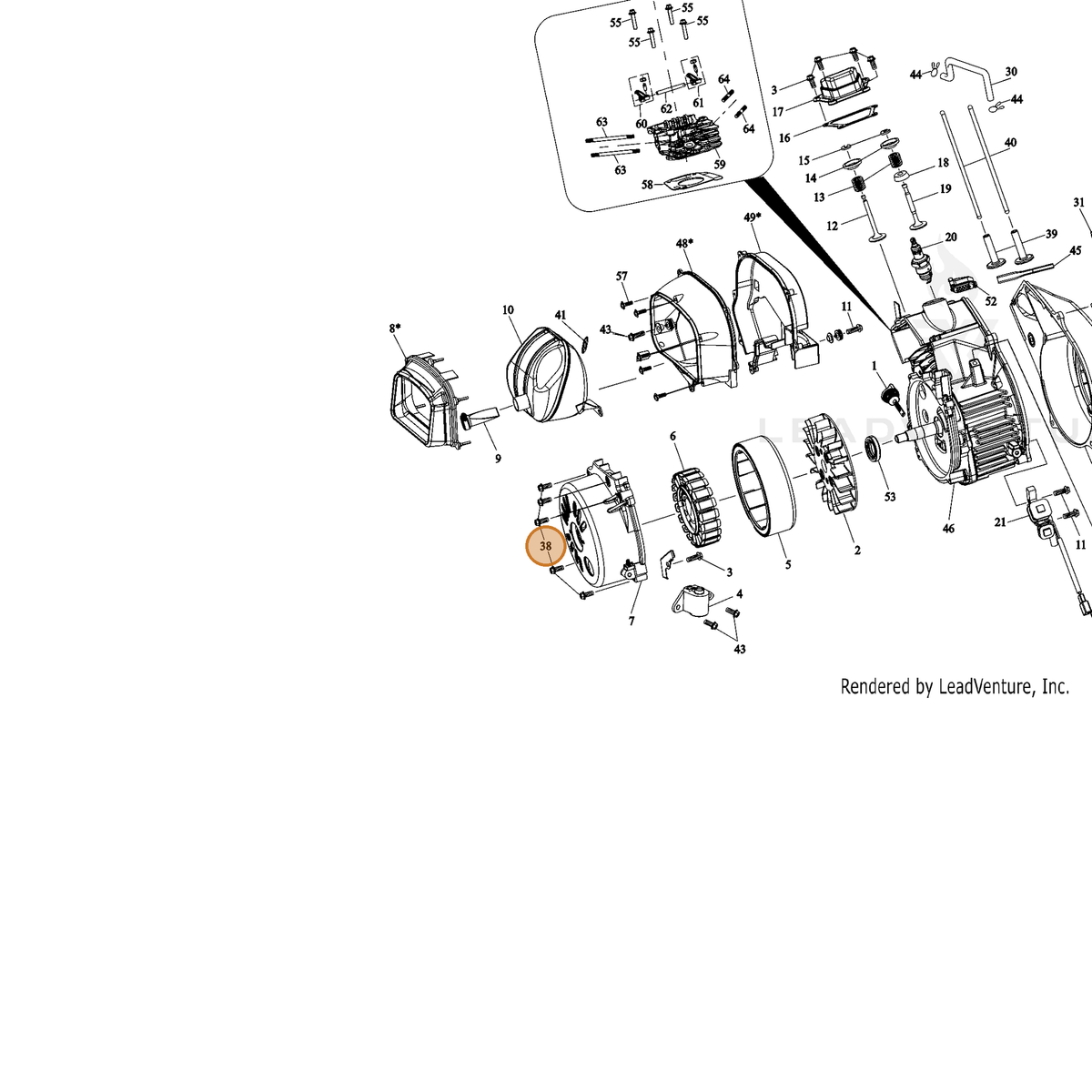 ECHO part YH435000580 — IPL diagram snippet (6x zoom, amber highlight)
