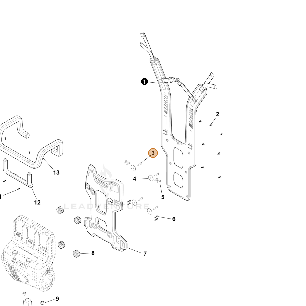ECHO part YH435000780 — IPL diagram snippet (6x zoom, amber highlight)