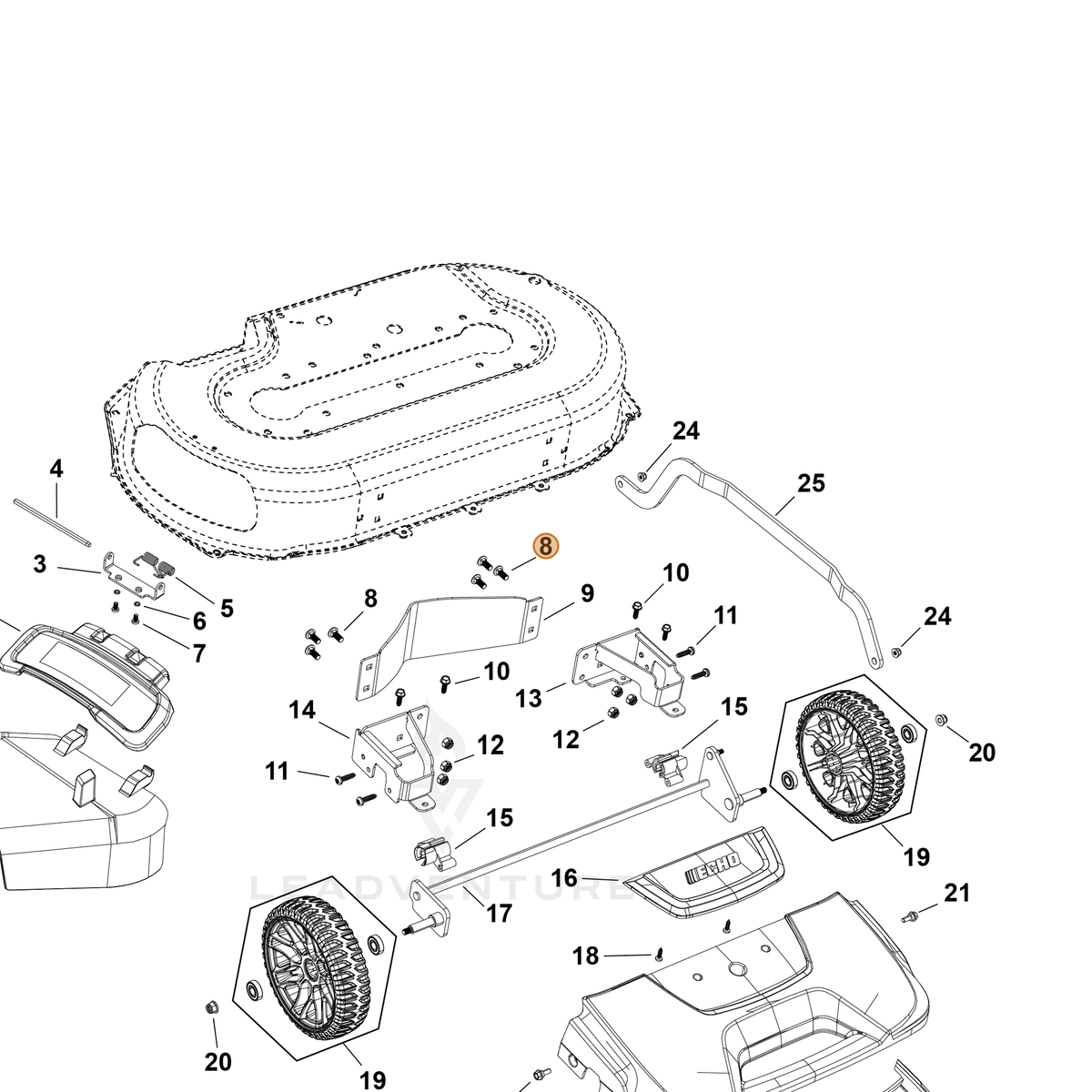 Echo part YH435000840 — IPL diagram snippet (6x zoom, amber highlight)
