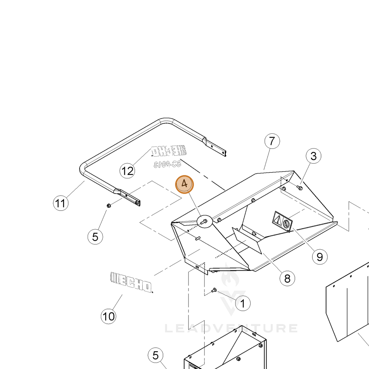ECHO part YH436000050 — IPL diagram snippet (6x zoom, amber highlight)