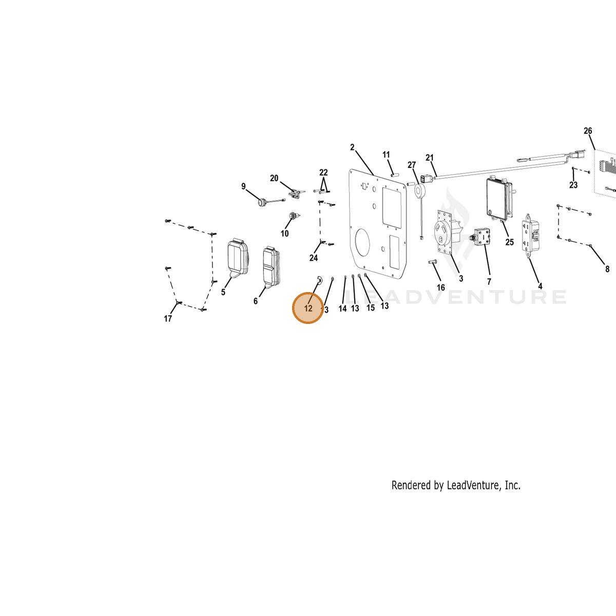 ECHO part YH450000160 — IPL diagram snippet (6x zoom, amber highlight)