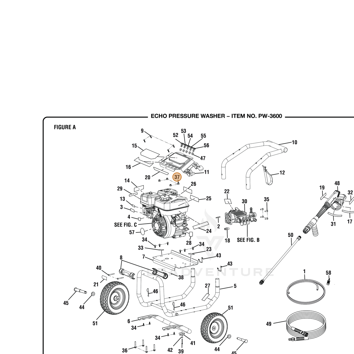 ECHO part YH450000250 — IPL diagram snippet (6x zoom, amber highlight)