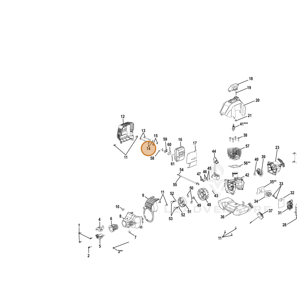 Echo part YH451000290 — IPL diagram snippet (6x zoom, amber highlight)