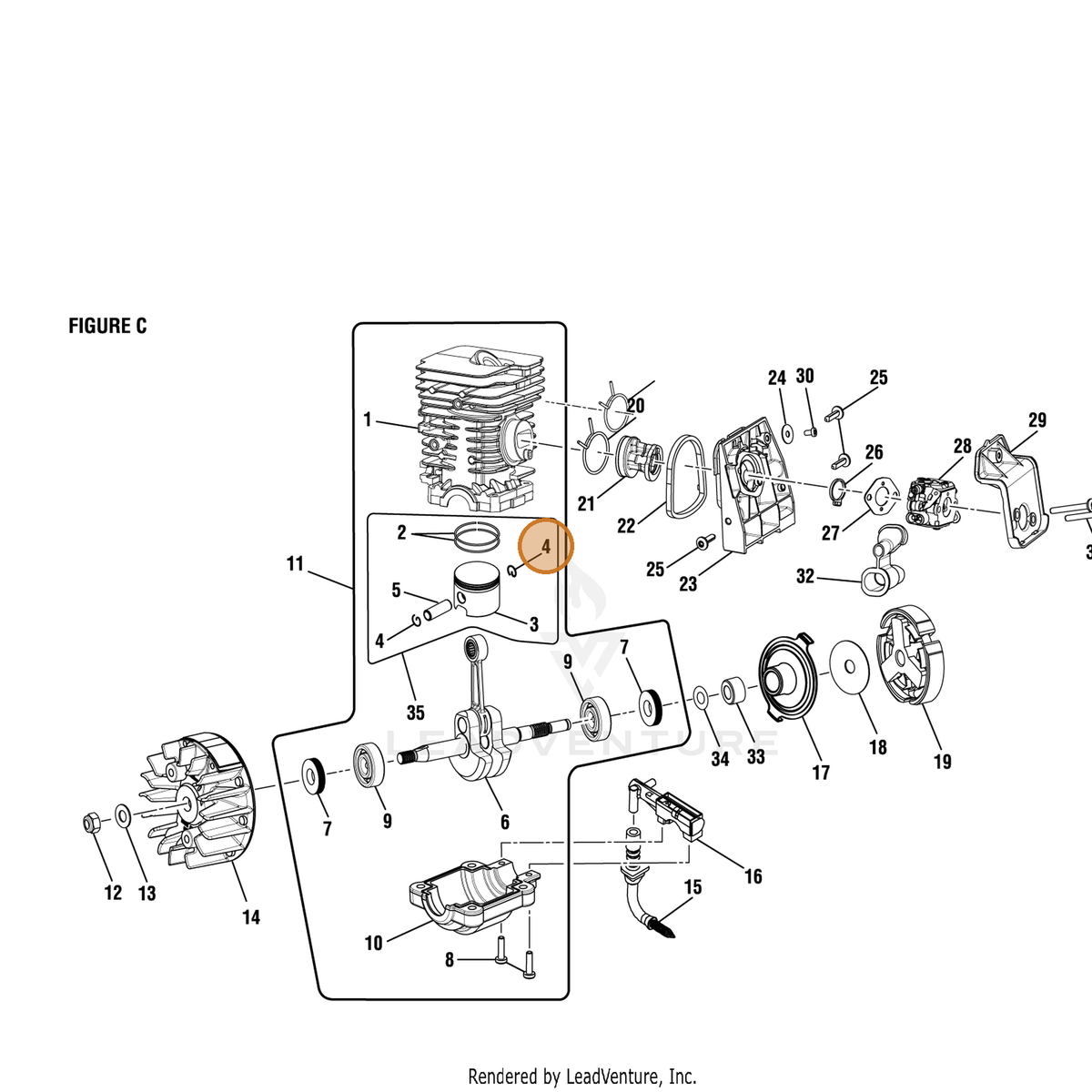 Echo part YH452000350 — IPL diagram snippet (6x zoom, amber highlight)
