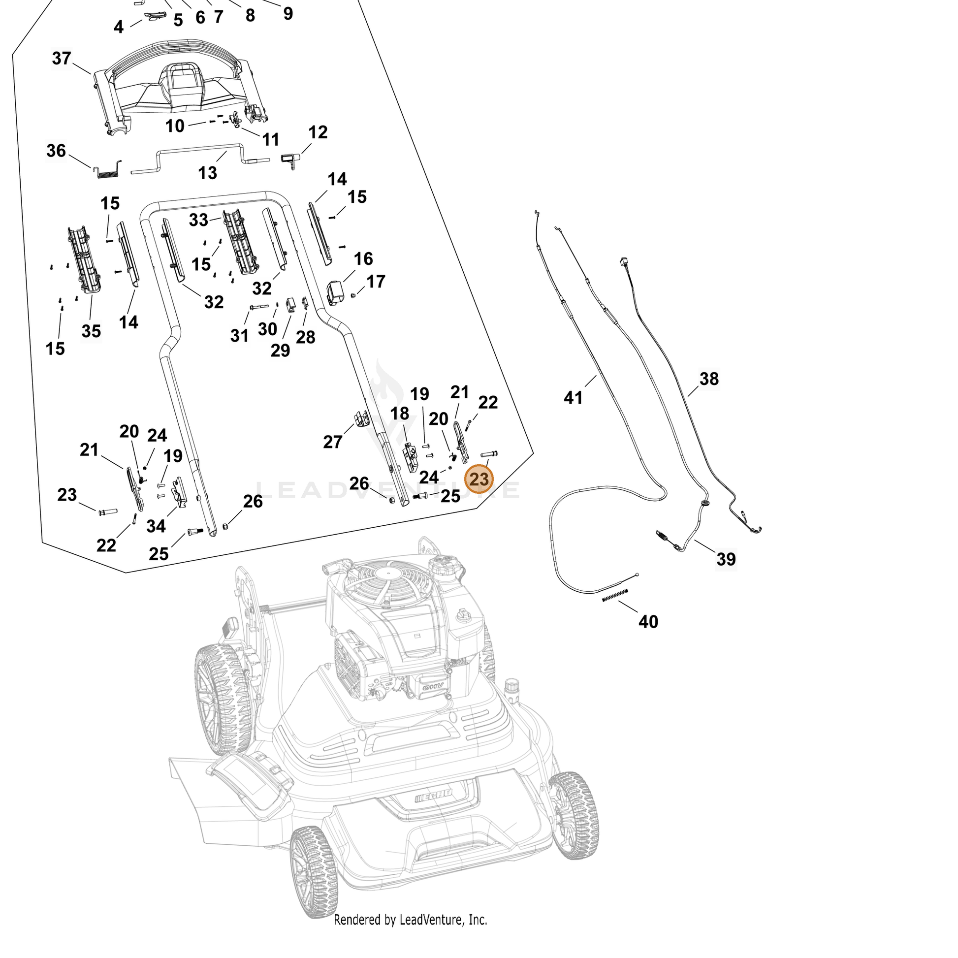 Echo part YH452000990 — IPL diagram snippet (6x zoom, amber highlight)