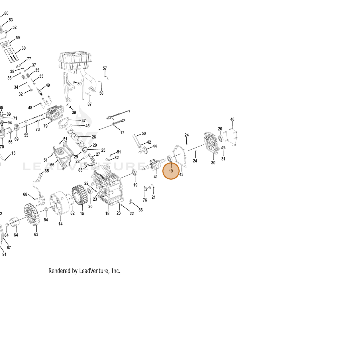 ECHO part YH453000100 — IPL diagram snippet (6x zoom, amber highlight)