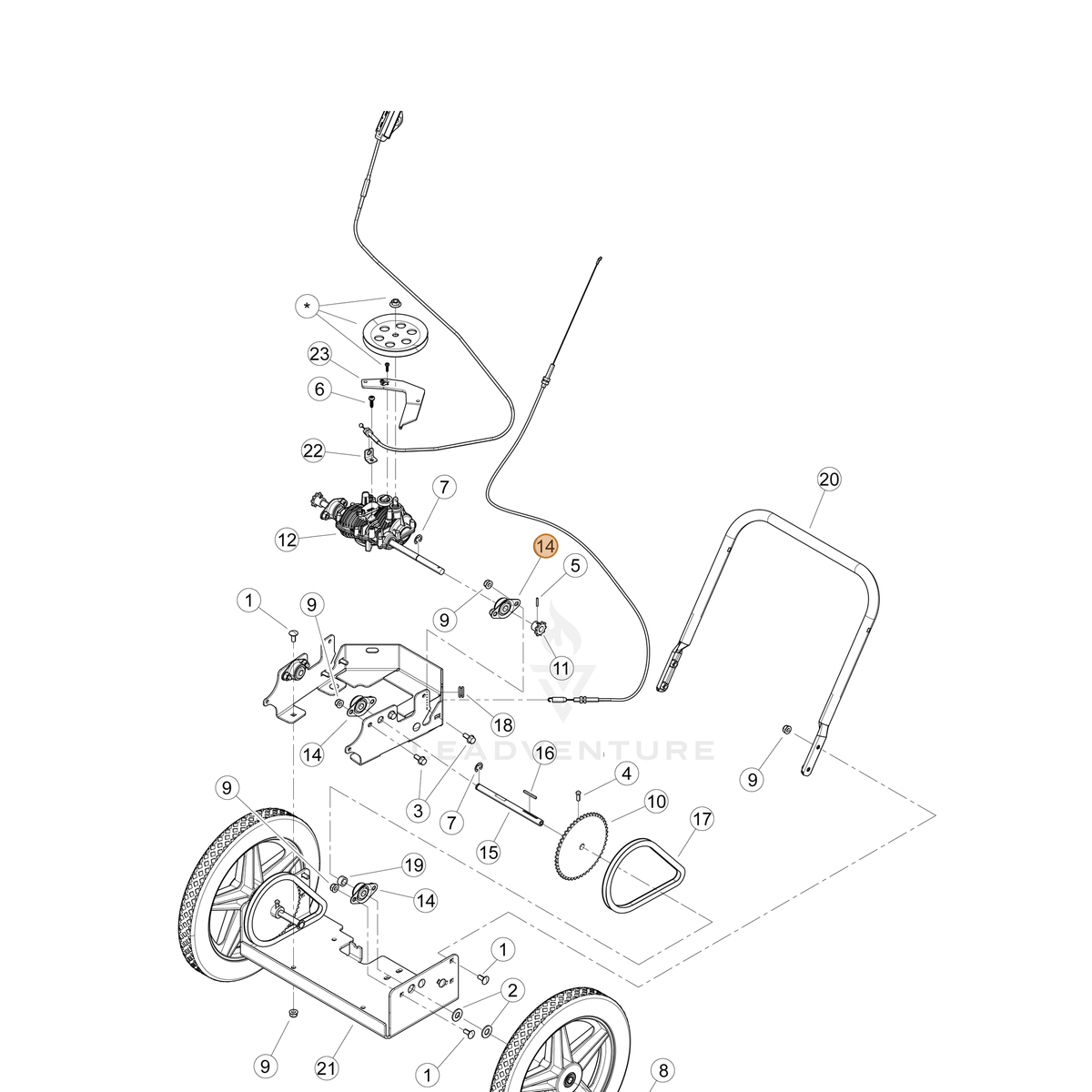 ECHO part YH453000140 — IPL diagram snippet (6x zoom, amber highlight)