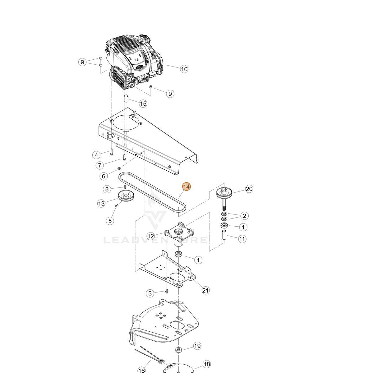 ECHO part YH454000020 — IPL diagram snippet (6x zoom, amber highlight)