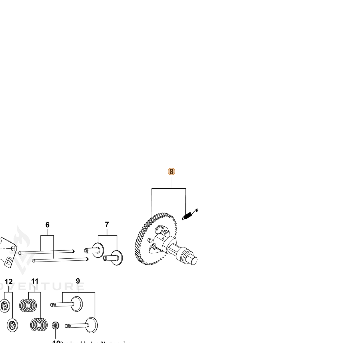 ECHO part YH458000350 — IPL diagram snippet (6x zoom, amber highlight)