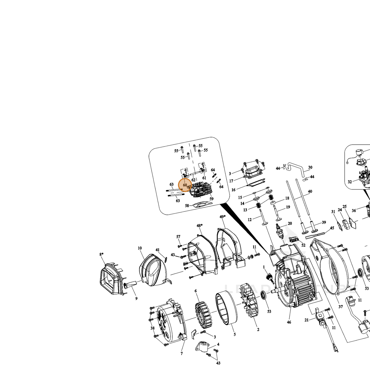 ECHO part YH458000370 — IPL diagram snippet (6x zoom, amber highlight)